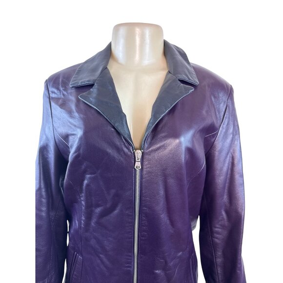 Pierotucci Womens Purple Leather Jacket With Zipper Closure Size 42 - Picture 4 of 8